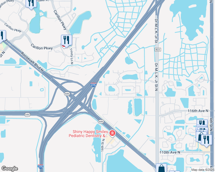 map of restaurants, bars, coffee shops, grocery stores, and more near 11850 Doctor Martin Luther King Junior Street North in St. Petersburg