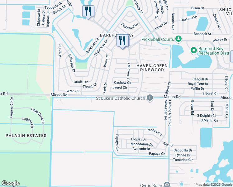 map of restaurants, bars, coffee shops, grocery stores, and more near 919 Laurel Circle in Micco