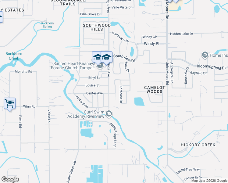 map of restaurants, bars, coffee shops, grocery stores, and more near 651 Breezeway Court in Brandon