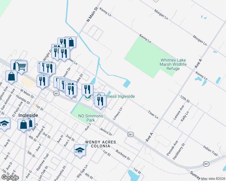 map of restaurants, bars, coffee shops, grocery stores, and more near 2983 Lakeview West Drive in Ingleside