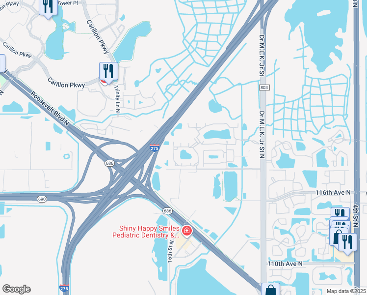 map of restaurants, bars, coffee shops, grocery stores, and more near 11850 Doctor Martin Luther King Junior Street North in St. Petersburg