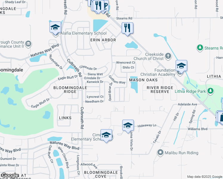 map of restaurants, bars, coffee shops, grocery stores, and more near 4014 Quail Briar Drive in Valrico
