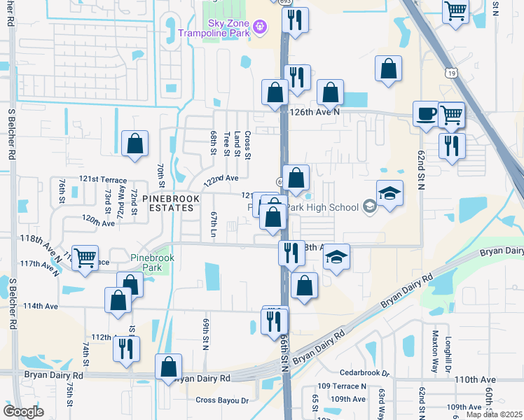 map of restaurants, bars, coffee shops, grocery stores, and more near 6679 Treeland Avenue in Largo