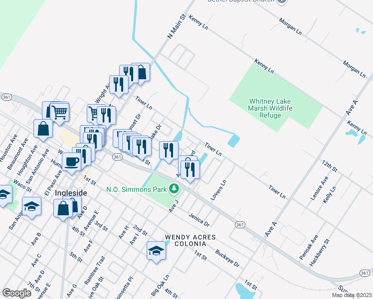 map of restaurants, bars, coffee shops, grocery stores, and more near 2301 Naples Drive in Ingleside