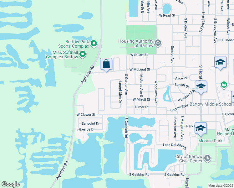 map of restaurants, bars, coffee shops, grocery stores, and more near 1404 Laurel Tree Way in Bartow