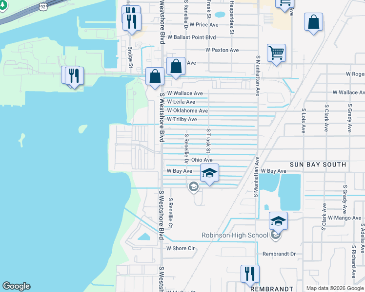 map of restaurants, bars, coffee shops, grocery stores, and more near 4725 Ohio Avenue in Tampa