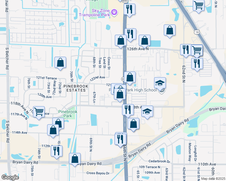 map of restaurants, bars, coffee shops, grocery stores, and more near 6679 Treeland Avenue in Largo