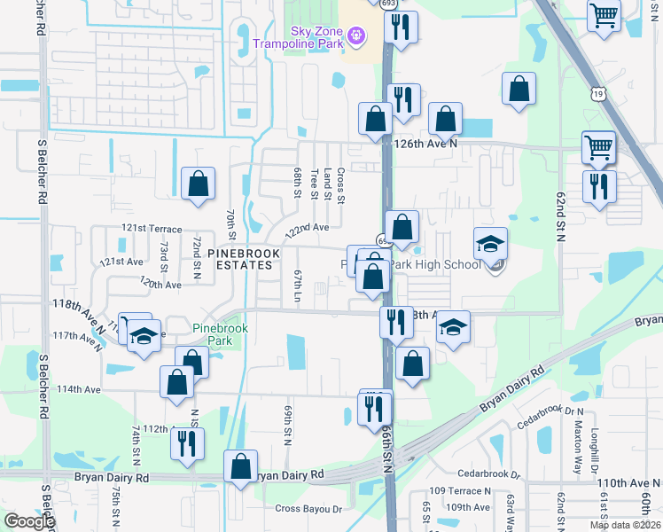 map of restaurants, bars, coffee shops, grocery stores, and more near 67TH Wrens Way Pass in Largo
