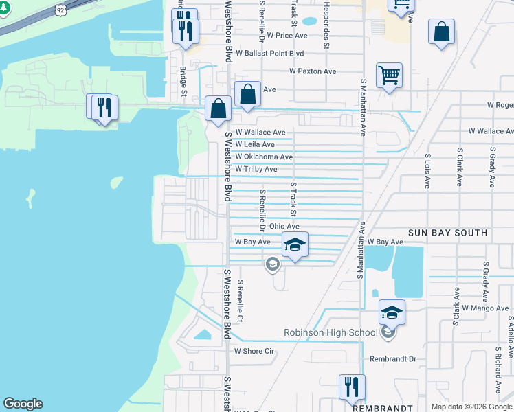 map of restaurants, bars, coffee shops, grocery stores, and more near 4725 Ohio Avenue in Tampa