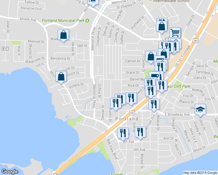 map of restaurants, bars, coffee shops, grocery stores, and more near 1153 Austin Street in Portland