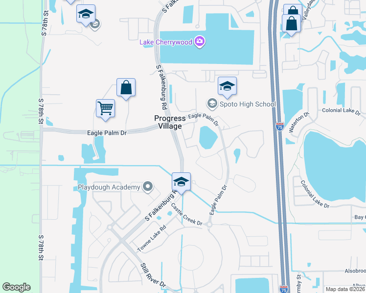 map of restaurants, bars, coffee shops, grocery stores, and more near 6733 Eagle Feather Drive in Riverview