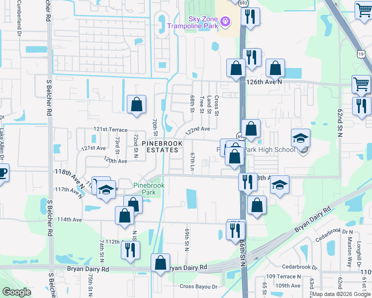 map of restaurants, bars, coffee shops, grocery stores, and more near 12081 68th Street in Largo