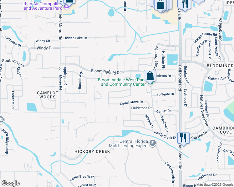 map of restaurants, bars, coffee shops, grocery stores, and more near 535 Emberwood Drive in Brandon