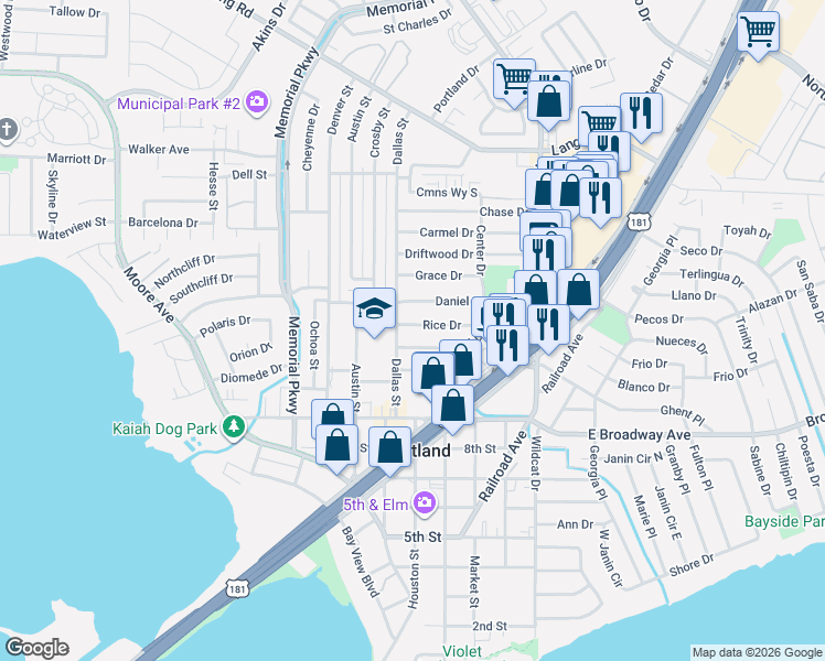 map of restaurants, bars, coffee shops, grocery stores, and more near 102 Daniel Moore Avenue in Portland