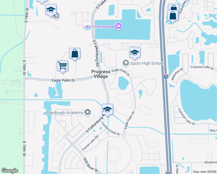 map of restaurants, bars, coffee shops, grocery stores, and more near 6811 Breezy Palm Drive in Riverview