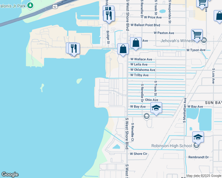 map of restaurants, bars, coffee shops, grocery stores, and more near 5920 Printery Street in Tampa