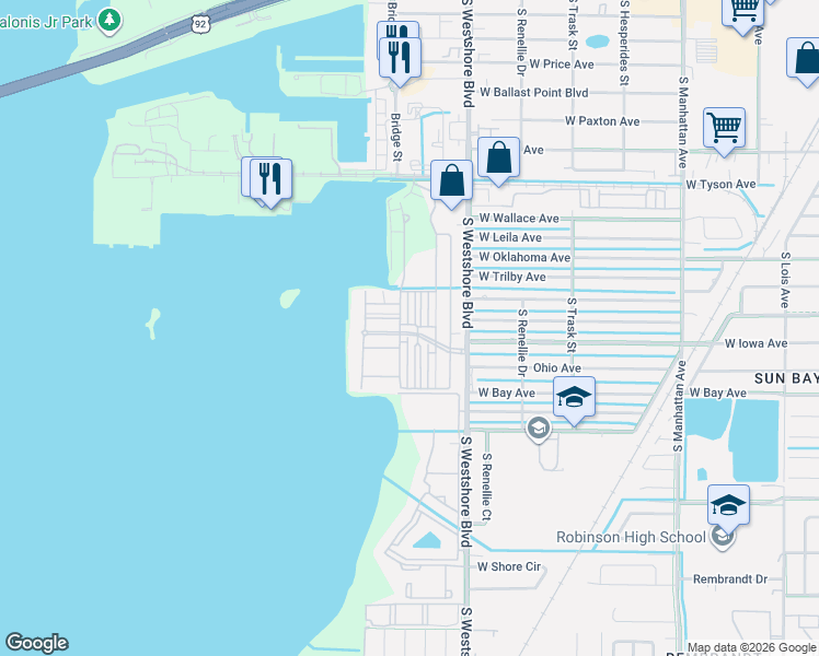 map of restaurants, bars, coffee shops, grocery stores, and more near 5920 Printery Street in Tampa