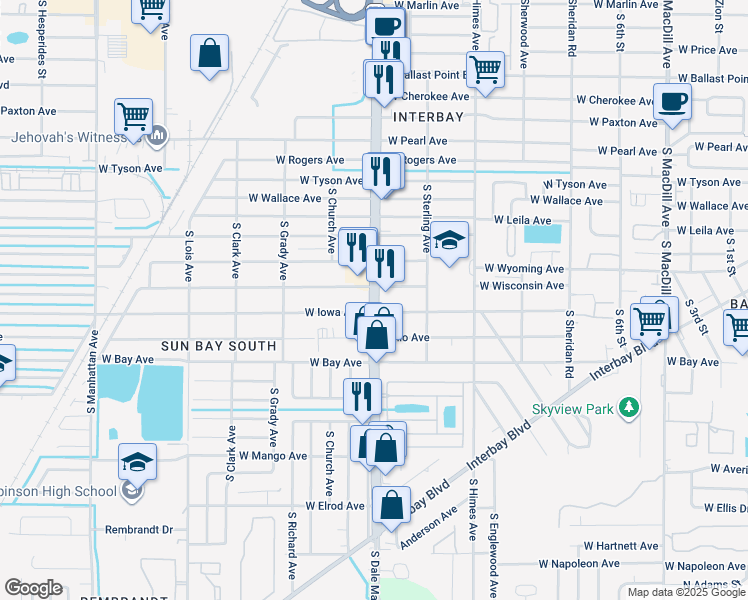 map of restaurants, bars, coffee shops, grocery stores, and more near 5902 Florida 573 in Tampa
