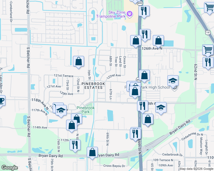 map of restaurants, bars, coffee shops, grocery stores, and more near 12081 68th Street in Largo
