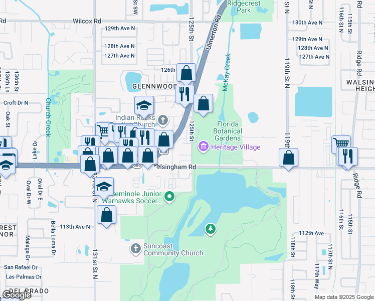 map of restaurants, bars, coffee shops, grocery stores, and more near 11996 125th Street in Largo