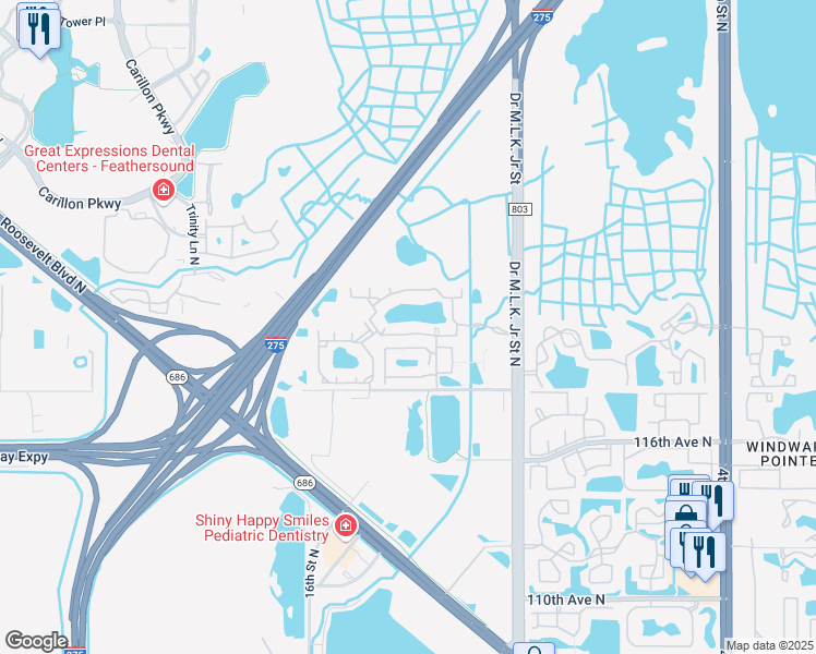 map of restaurants, bars, coffee shops, grocery stores, and more near 11850 Doctor Martin Luther King Junior Street North in St. Petersburg