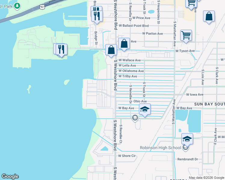 map of restaurants, bars, coffee shops, grocery stores, and more near 6101 Yeats Manor Drive in Tampa
