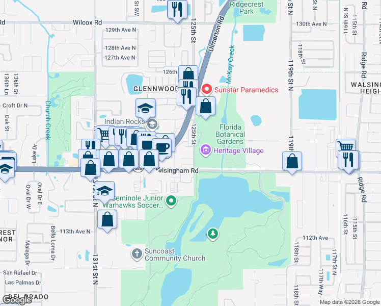 map of restaurants, bars, coffee shops, grocery stores, and more near 11996 125th Street in Largo