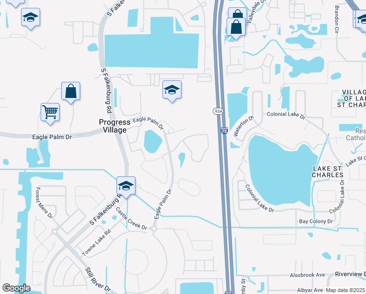 map of restaurants, bars, coffee shops, grocery stores, and more near 9135 Moonlit Meadows Loop in Riverview