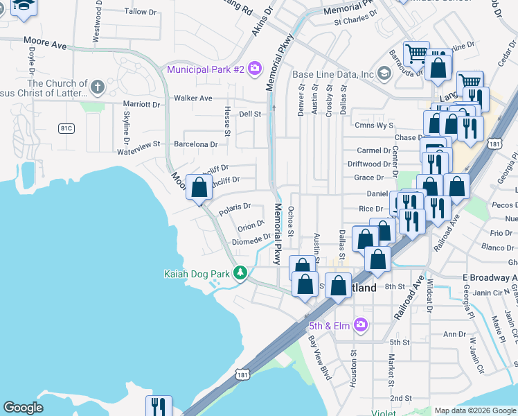 map of restaurants, bars, coffee shops, grocery stores, and more near 1111 Polaris Drive in Portland