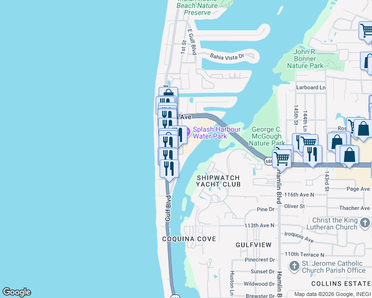 map of restaurants, bars, coffee shops, grocery stores, and more near 399 2nd Street in Indian Rocks Beach