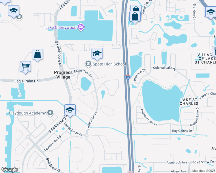 map of restaurants, bars, coffee shops, grocery stores, and more near 9135 Moonlit Meadows Loop in Riverview