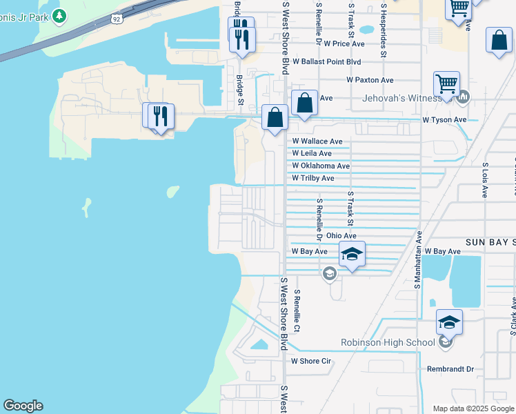 map of restaurants, bars, coffee shops, grocery stores, and more near 5920 Printery Street in Tampa