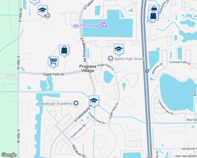map of restaurants, bars, coffee shops, grocery stores, and more near 6733 Eagle Feather Drive in Riverview