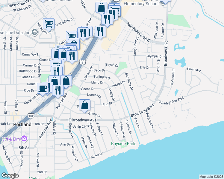 map of restaurants, bars, coffee shops, grocery stores, and more near 302 Terlingua Drive in Portland