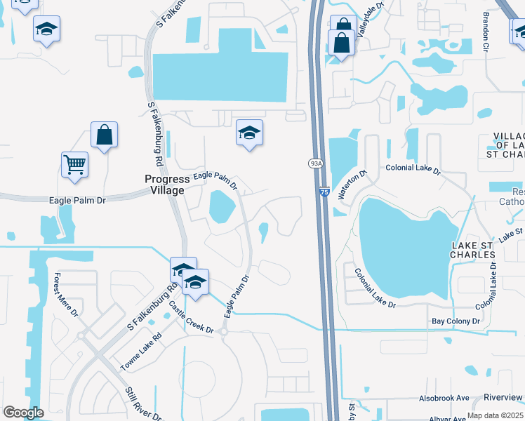 map of restaurants, bars, coffee shops, grocery stores, and more near 9136 Moonlit Meadows Loop in Riverview