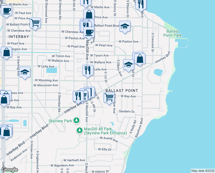 map of restaurants, bars, coffee shops, grocery stores, and more near 5813 South 1st Street in Tampa