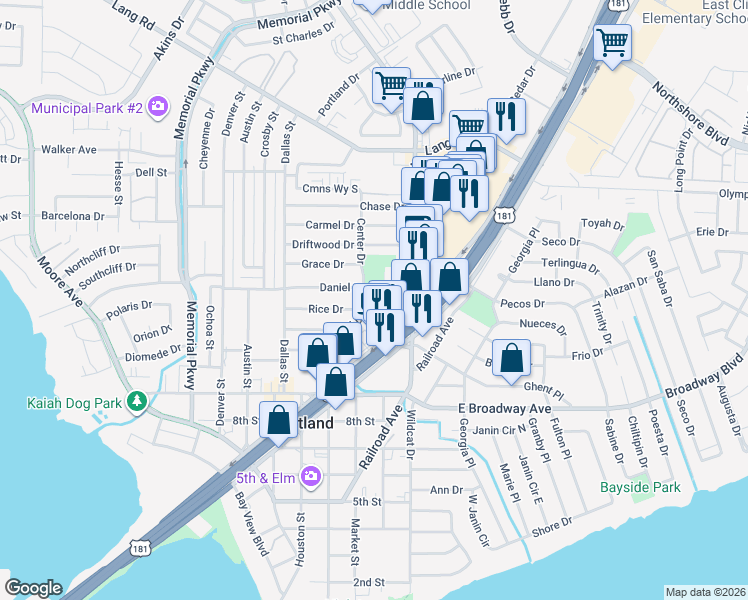 map of restaurants, bars, coffee shops, grocery stores, and more near 130 Daniel Moore Avenue in Portland