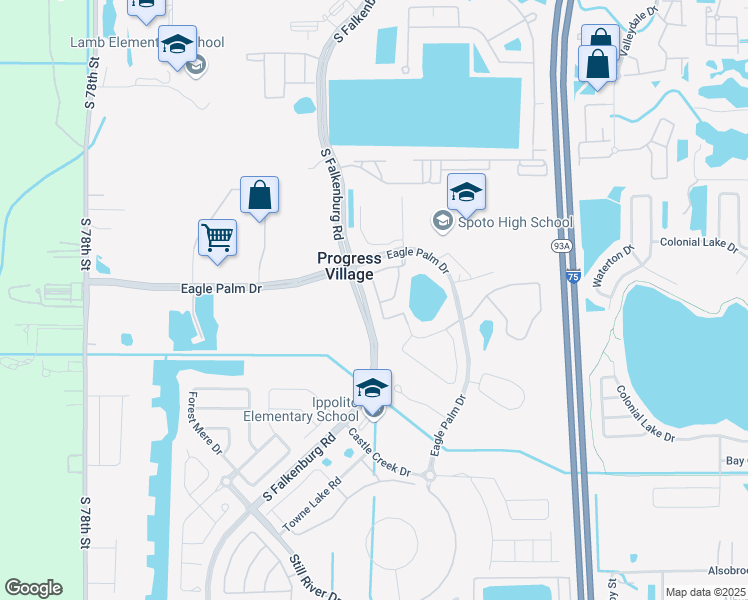 map of restaurants, bars, coffee shops, grocery stores, and more near 6733 Eagle Feather Drive in Riverview