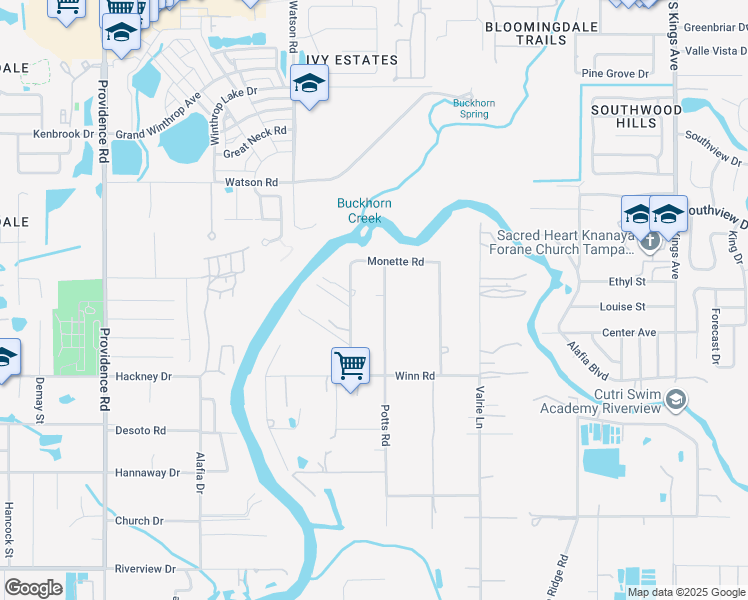 map of restaurants, bars, coffee shops, grocery stores, and more near 6815 Potts Road in Riverview