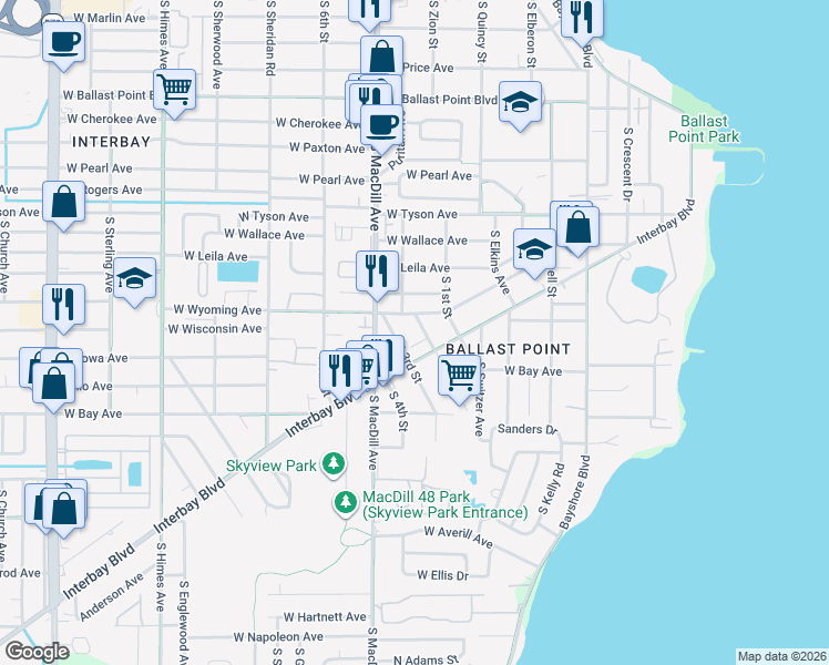 map of restaurants, bars, coffee shops, grocery stores, and more near 5811 South 2nd Street in Tampa