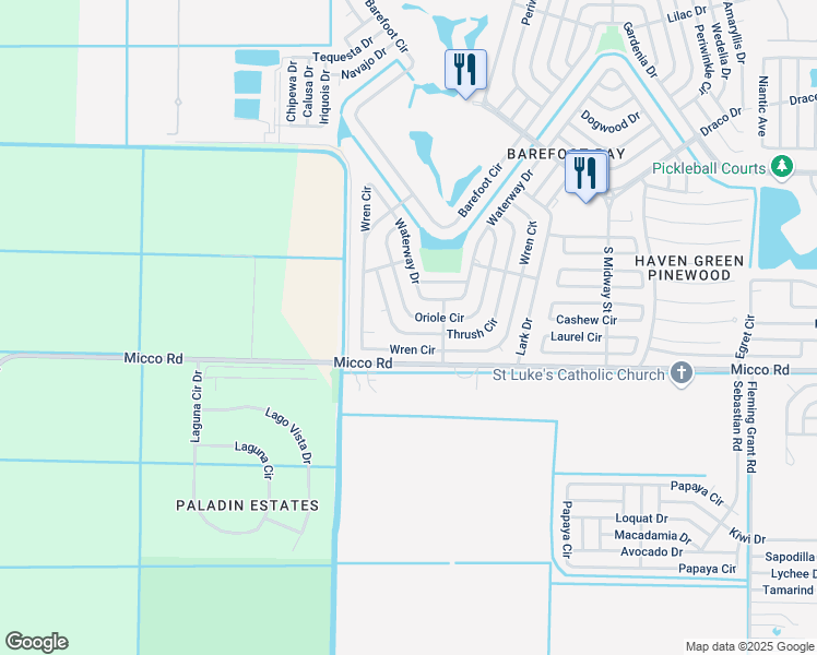 map of restaurants, bars, coffee shops, grocery stores, and more near 1014 Thrush Circle in Sebastian