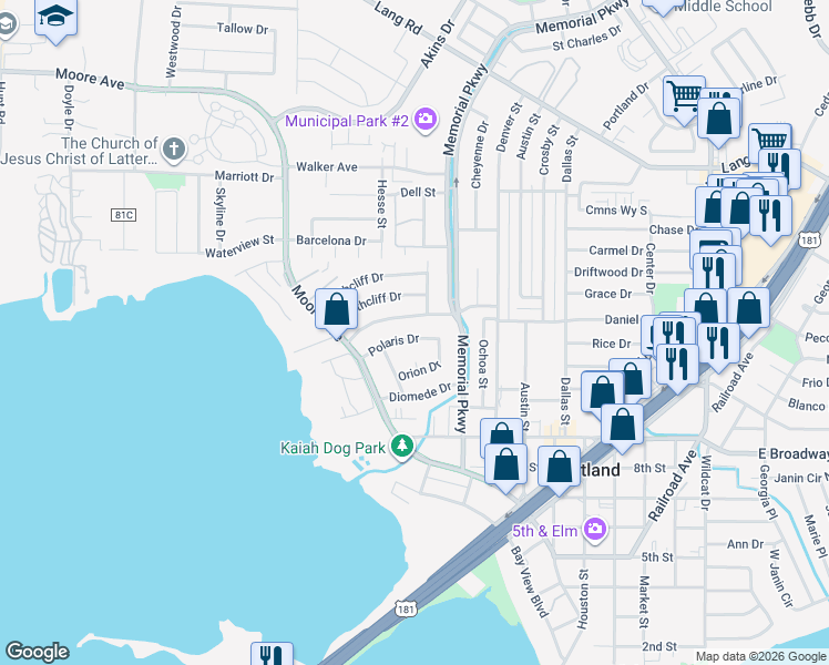 map of restaurants, bars, coffee shops, grocery stores, and more near 1111 Polaris Drive in Portland