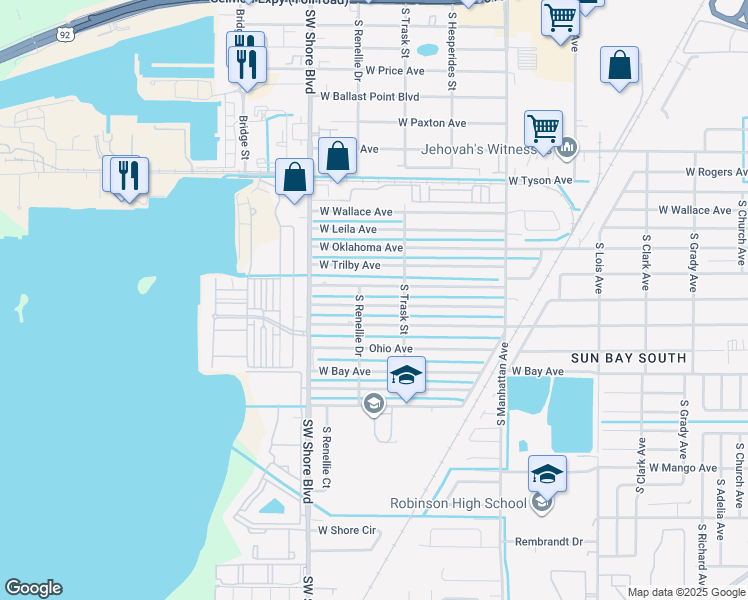 map of restaurants, bars, coffee shops, grocery stores, and more near 4711 West Wisconsin Avenue in Tampa
