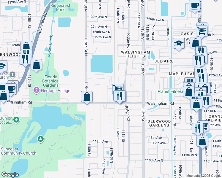 map of restaurants, bars, coffee shops, grocery stores, and more near 12015 117th Street North in Seminole