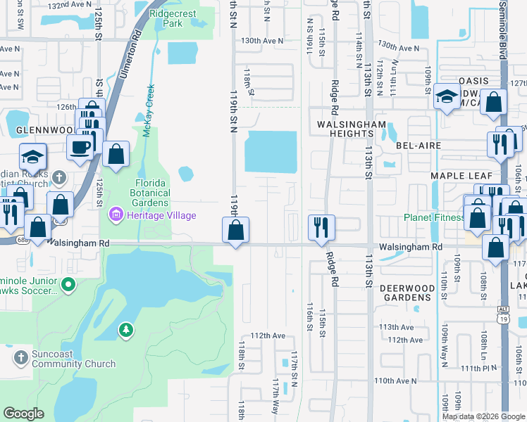 map of restaurants, bars, coffee shops, grocery stores, and more near 11985 Murray Avenue in Largo