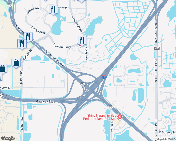 map of restaurants, bars, coffee shops, grocery stores, and more near 500 Trinity Lane North in St. Petersburg