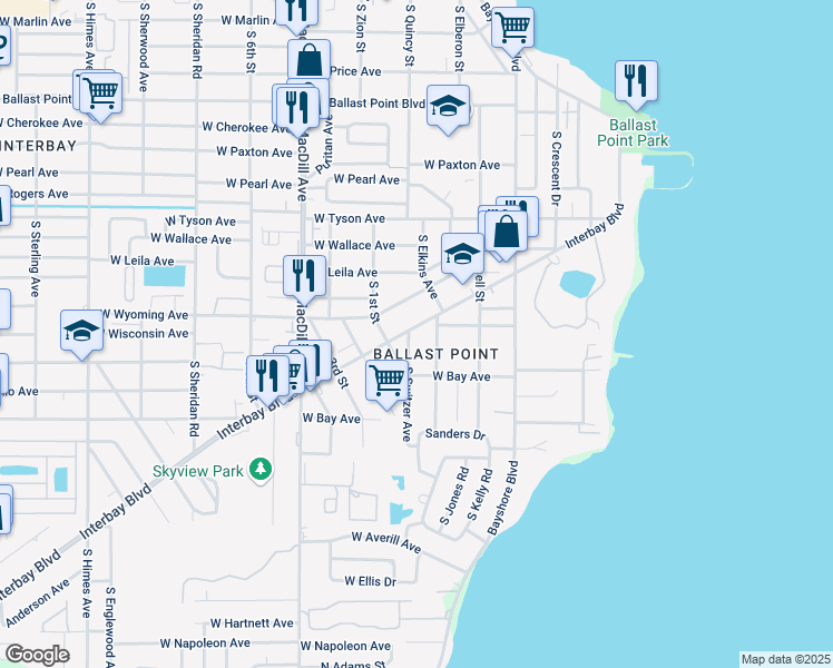 map of restaurants, bars, coffee shops, grocery stores, and more near in Tampa