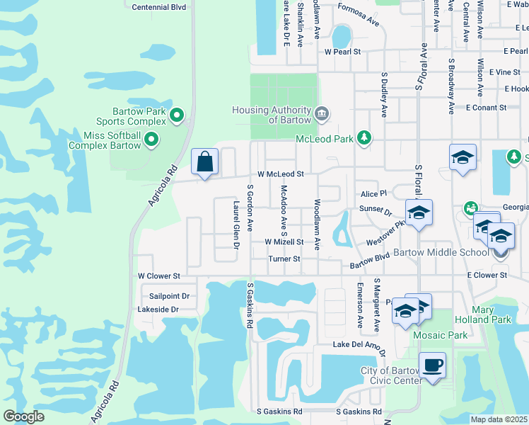 map of restaurants, bars, coffee shops, grocery stores, and more near 1255 West Georgia Street in Bartow