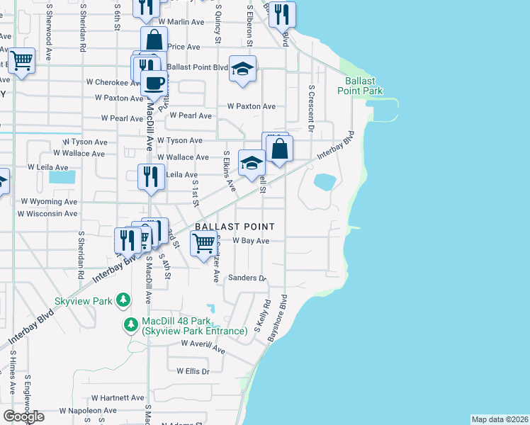 map of restaurants, bars, coffee shops, grocery stores, and more near 2608 West Wyoming Avenue in Tampa