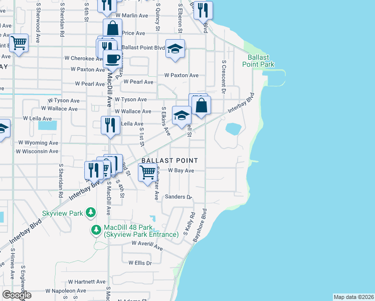 map of restaurants, bars, coffee shops, grocery stores, and more near 2808 West Wyoming Avenue in Tampa